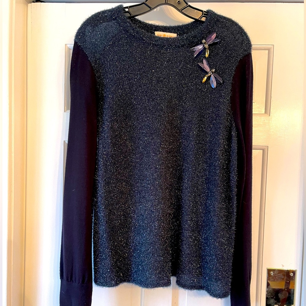Tory Burch Sparkly Sweater with Dragonflies - Size XL